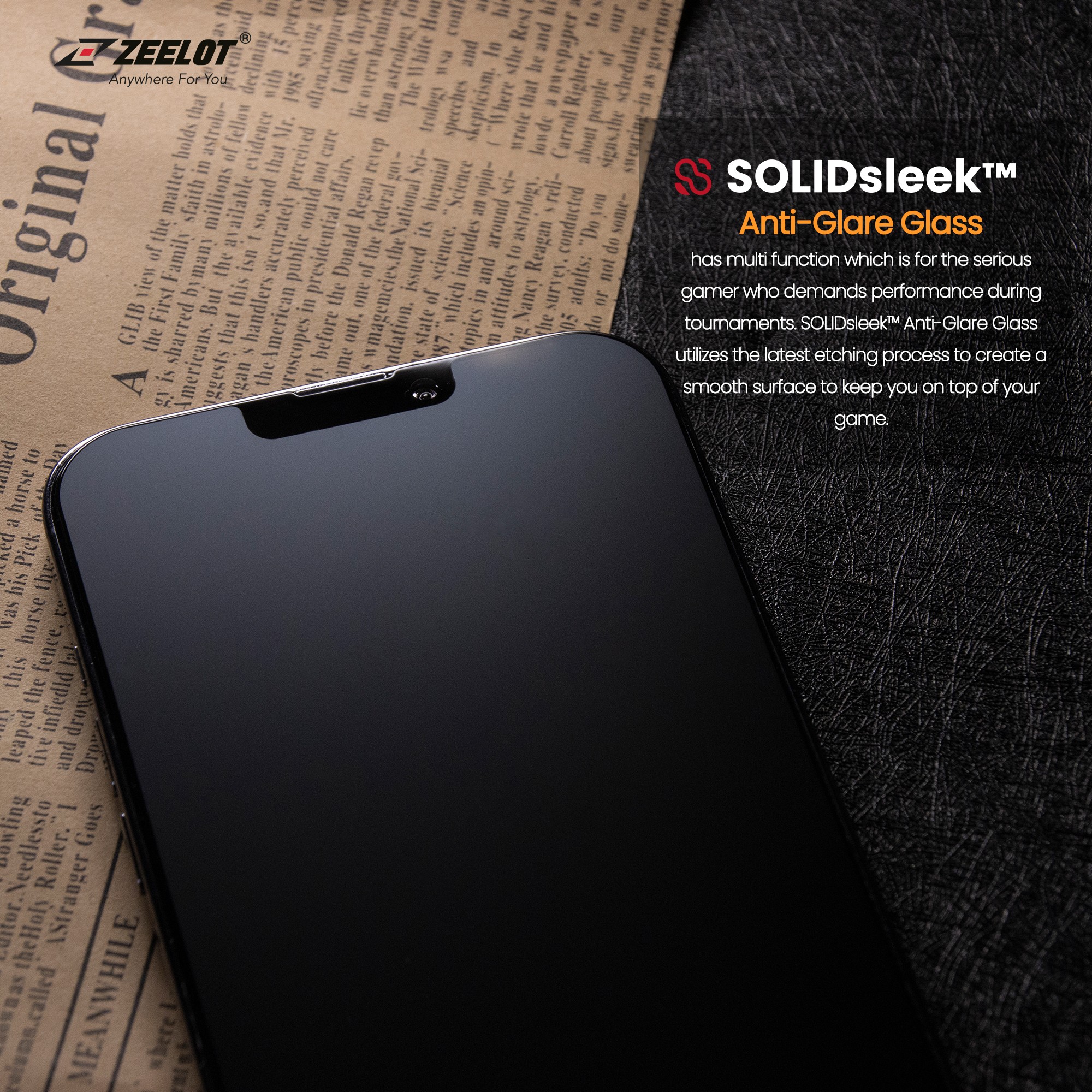 Cường lực dán chống vân tay ZEELOT SOLID SLEEK có viền đen iPhone 13 PRO MAX