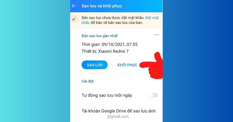 Nhấn vào nút Khôi phục
